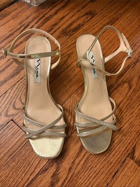 Nina Metallic Gold Rhinestone-Strap Dress Sandals